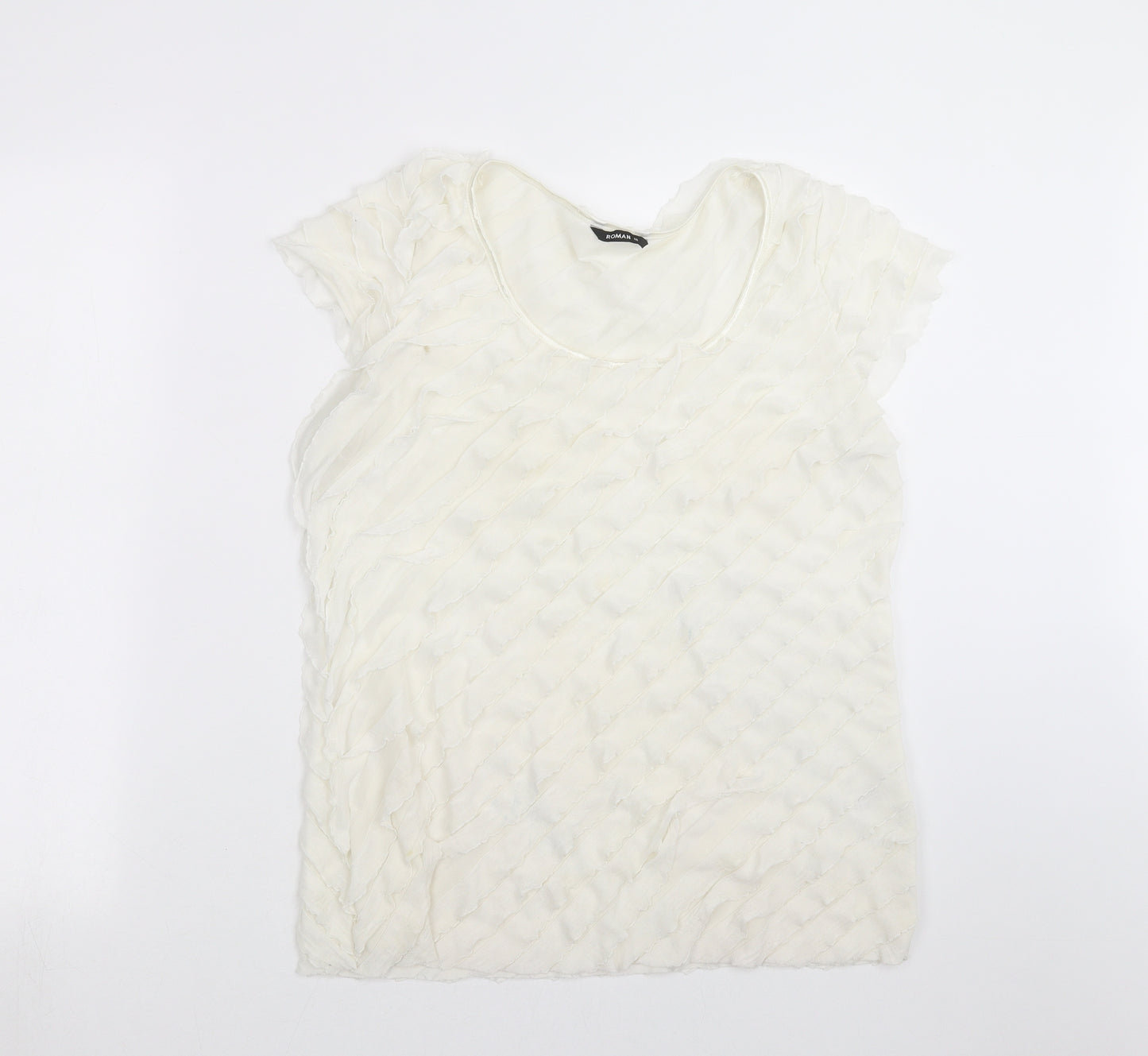 Roman Womens White   Basic T-Shirt Size 16  - Ruffle detail