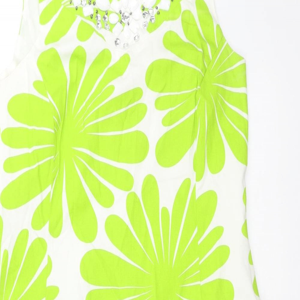 Roman Womens Green Floral  Shift  Size 14  - beaded neck line