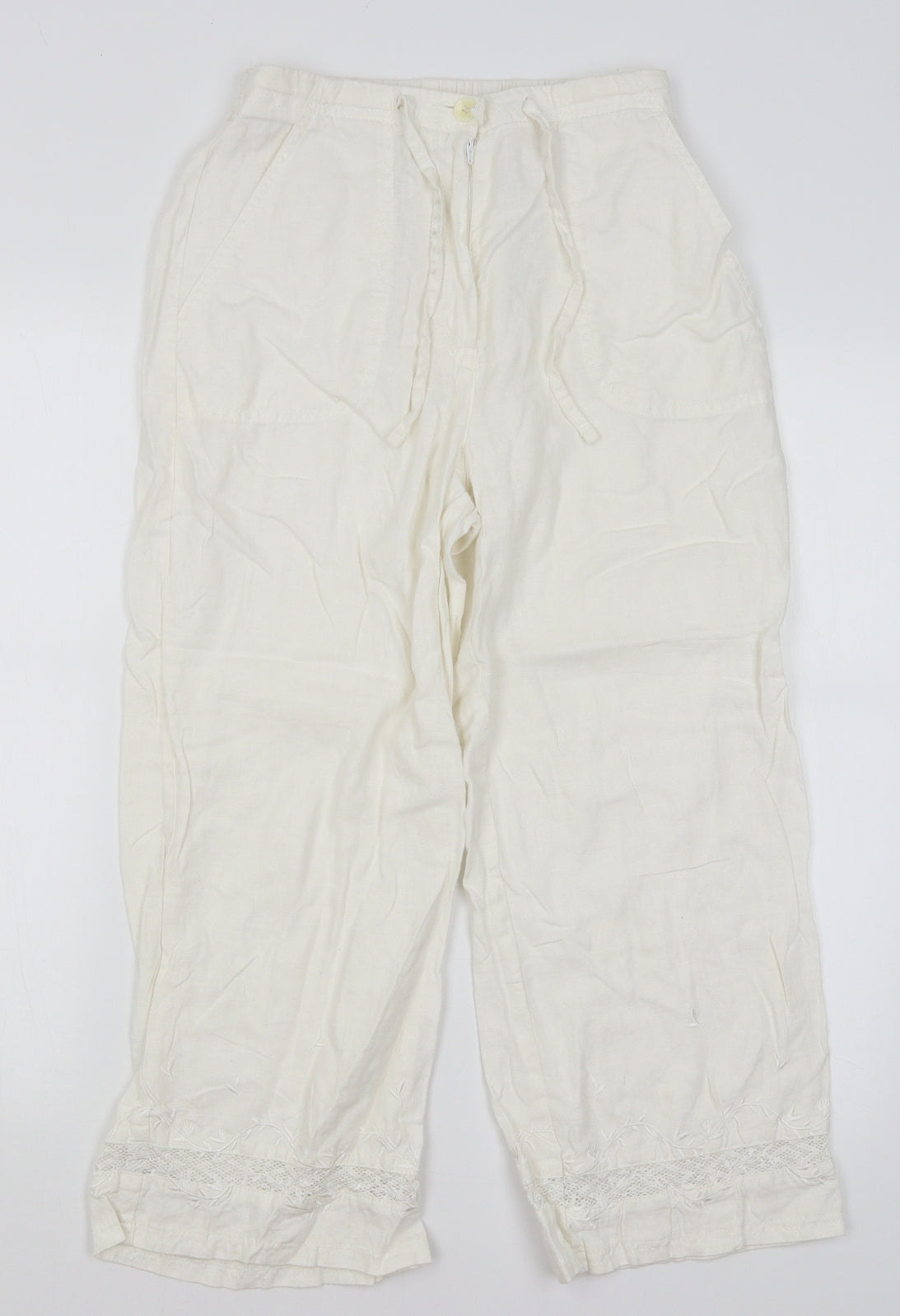 M&S Womens White   Cropped Trousers Size 8 L21 in