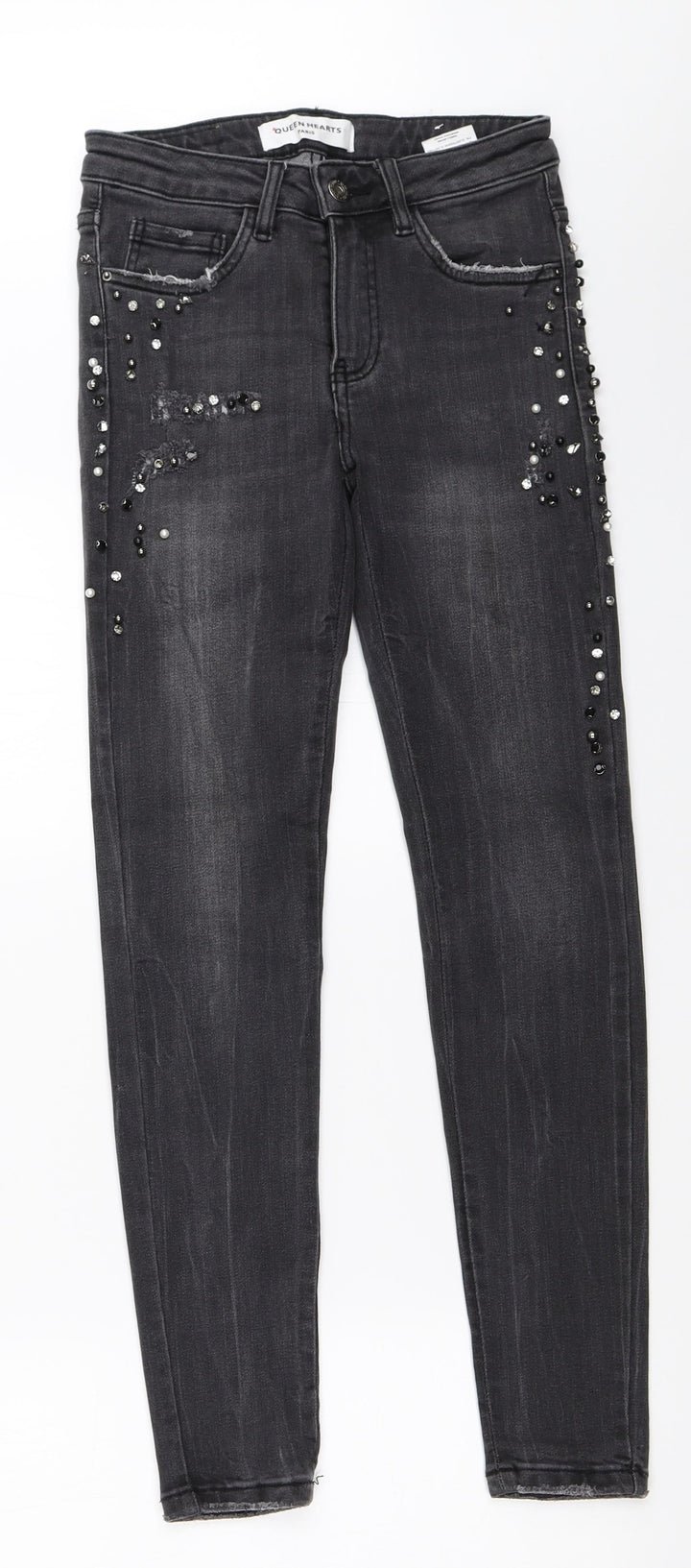 Queen Hearts Womens Grey Denim Skinny Jeans Size XS L27 in