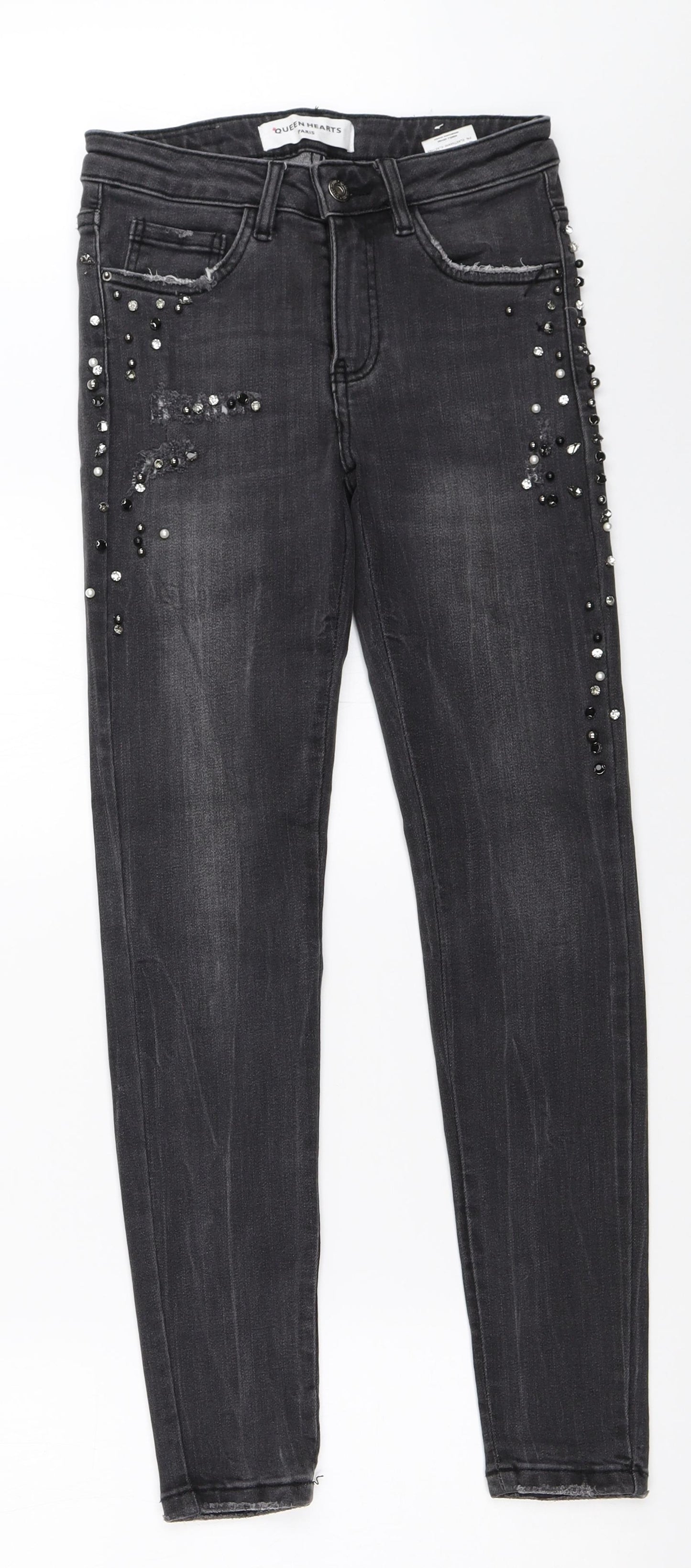 Queen Hearts Womens Grey  Denim Skinny Jeans Size XS L27 in