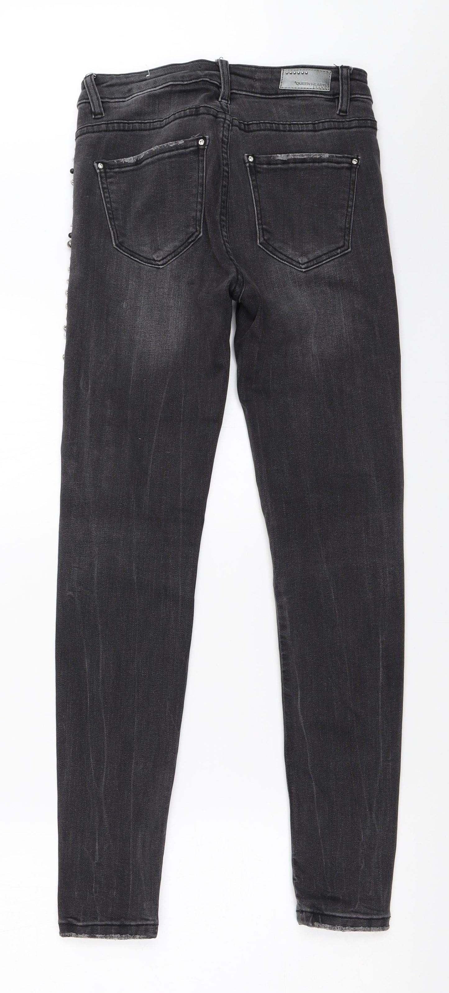 Queen Hearts Womens Grey  Denim Skinny Jeans Size XS L27 in