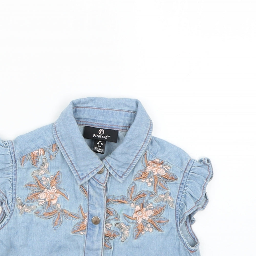 Firetrap Girls Blue Floral  Basic Blouse Size 4-5 Years