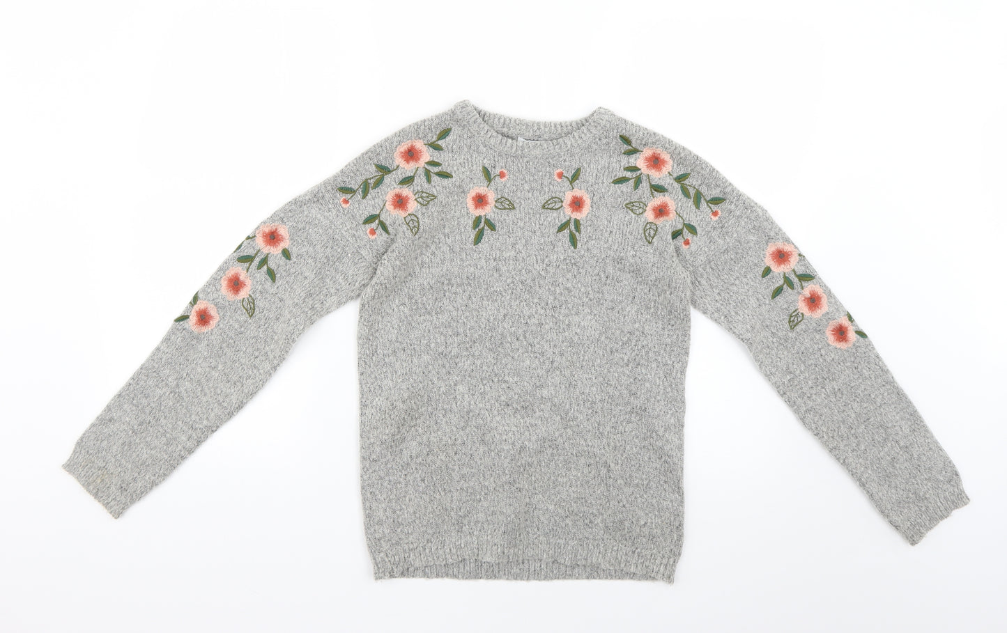 Primark Girls Grey Floral  Pullover Jumper Size 11-12 Years