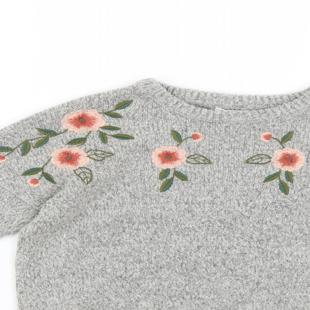 Primark Girls Grey Floral  Pullover Jumper Size 11-12 Years