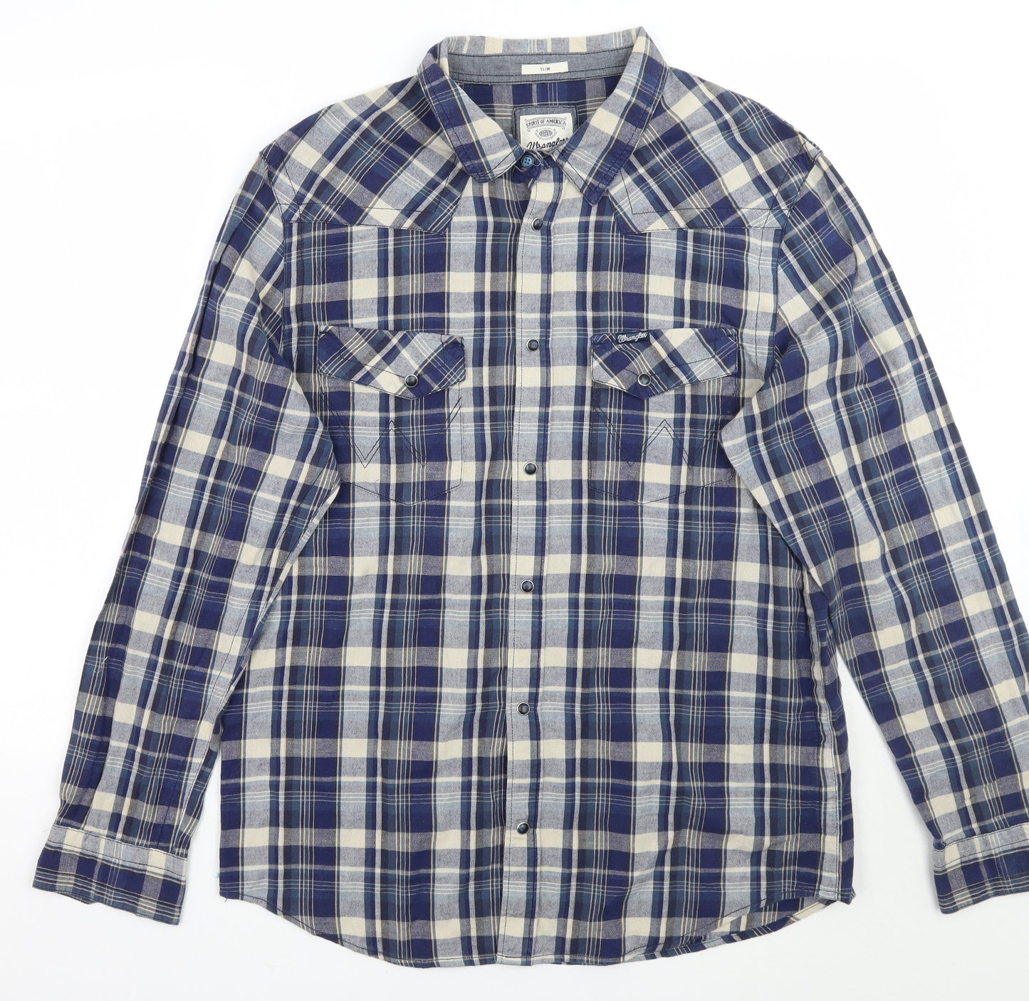 Wrangler Mens Blue Check   Button-Up Size 2XL