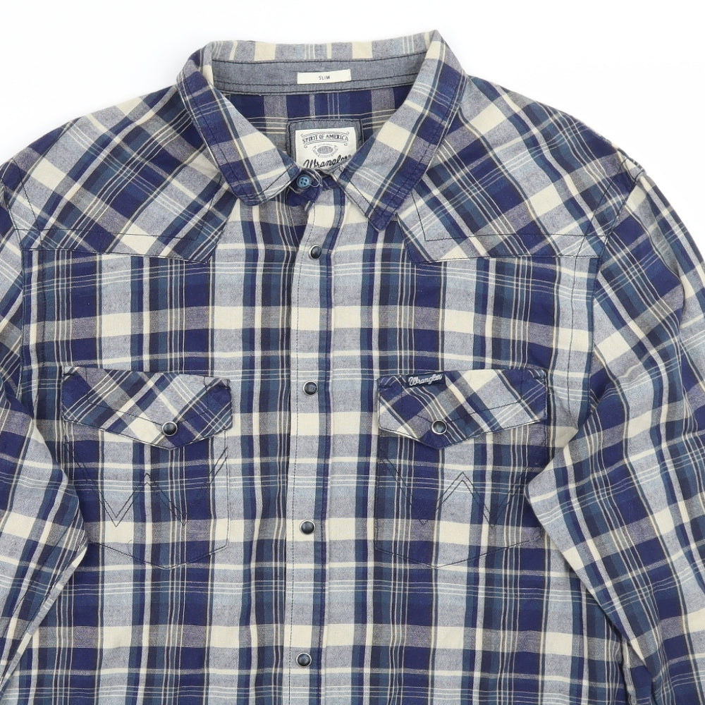 Wrangler Mens Blue Check   Button-Up Size 2XL