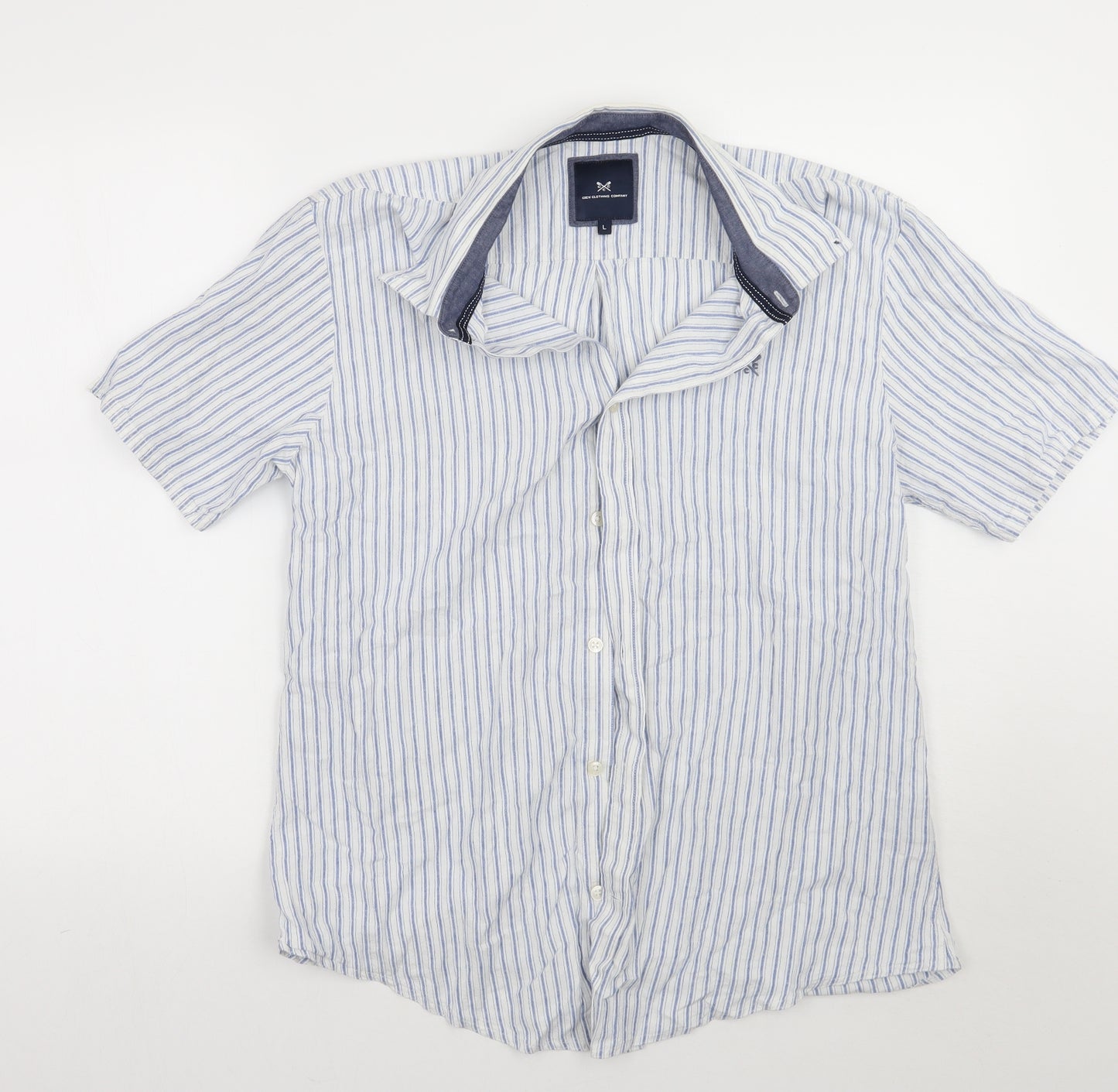 Crew Clothing Mens Blue Striped   Button-Up Size L
