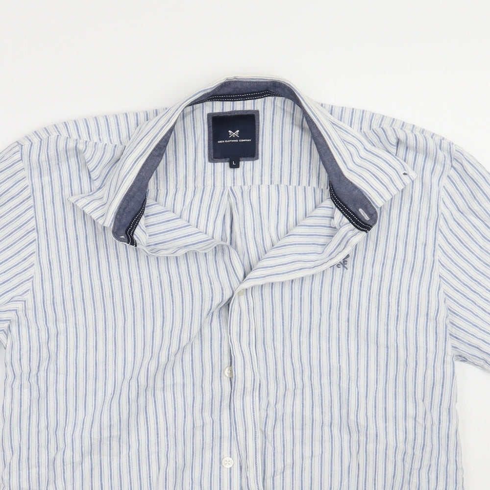 Crew Clothing Mens Blue Striped   Button-Up Size L