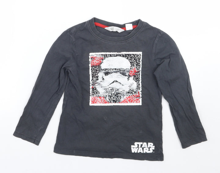 H&M Boys Grey   Basic T-Shirt Size 5 Years  - Starwars