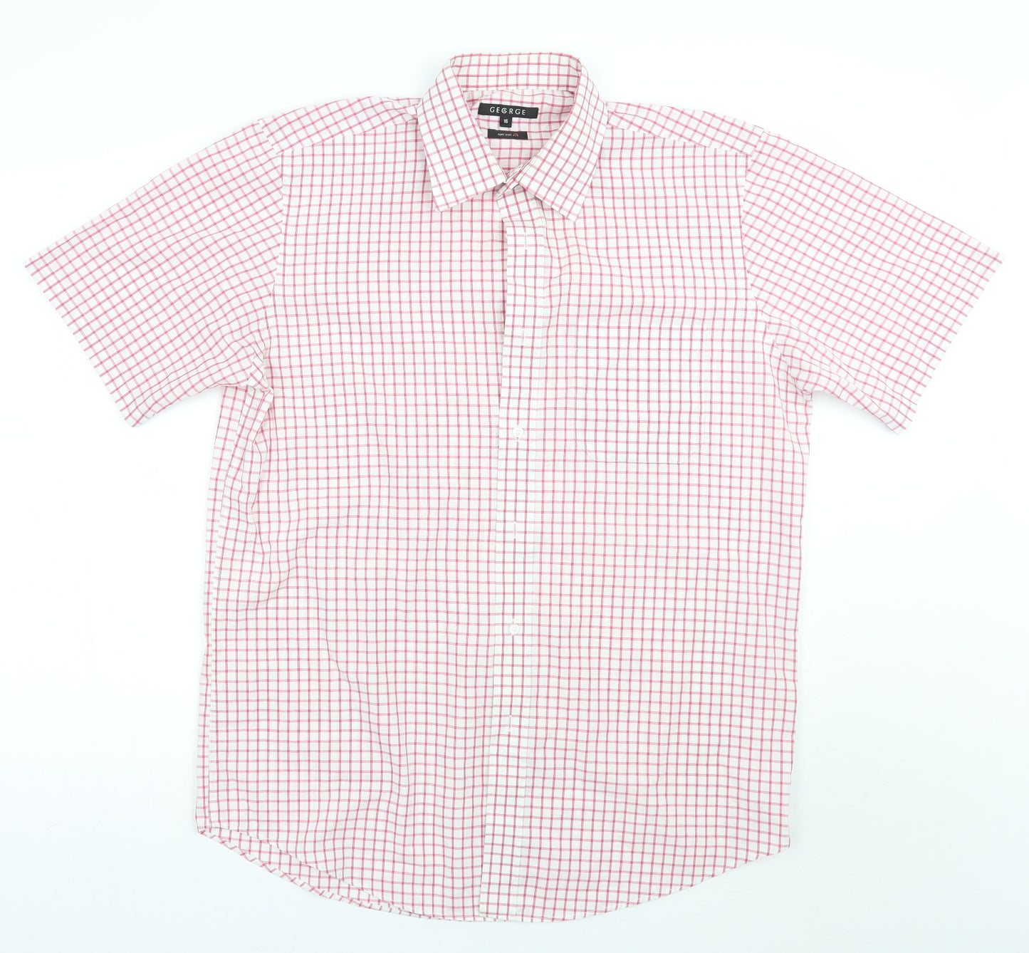 George Mens White Check   Button-Up Size 16
