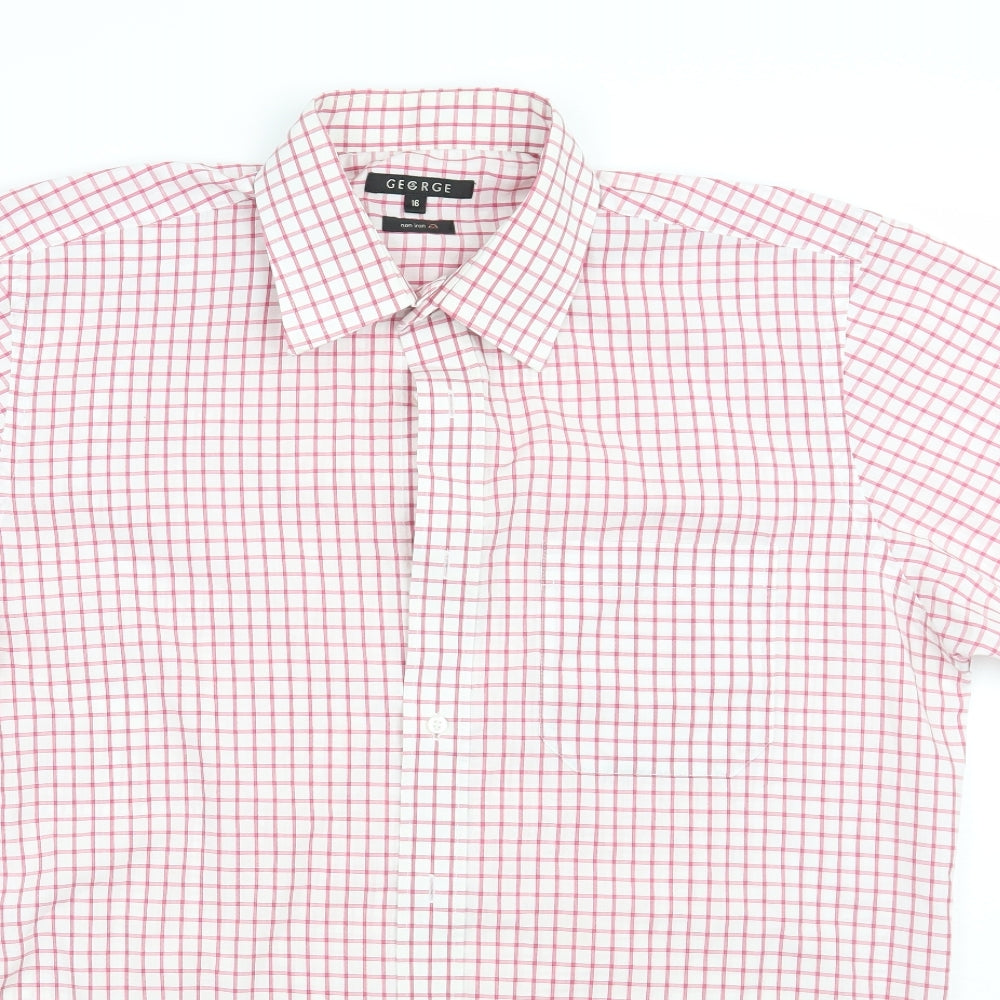 George Mens White Check   Button-Up Size 16