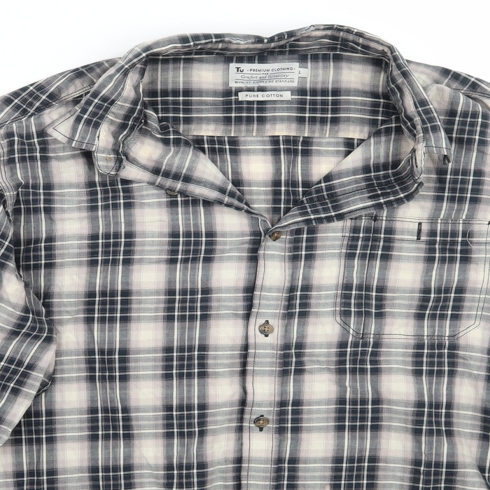 TU Mens Grey Check   Button-Up Size L
