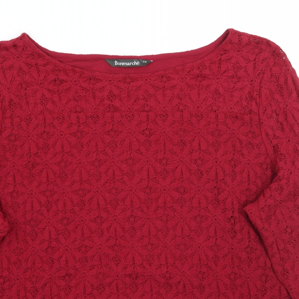 Bonmarché Womens Red Floral  Basic Blouse Size 22