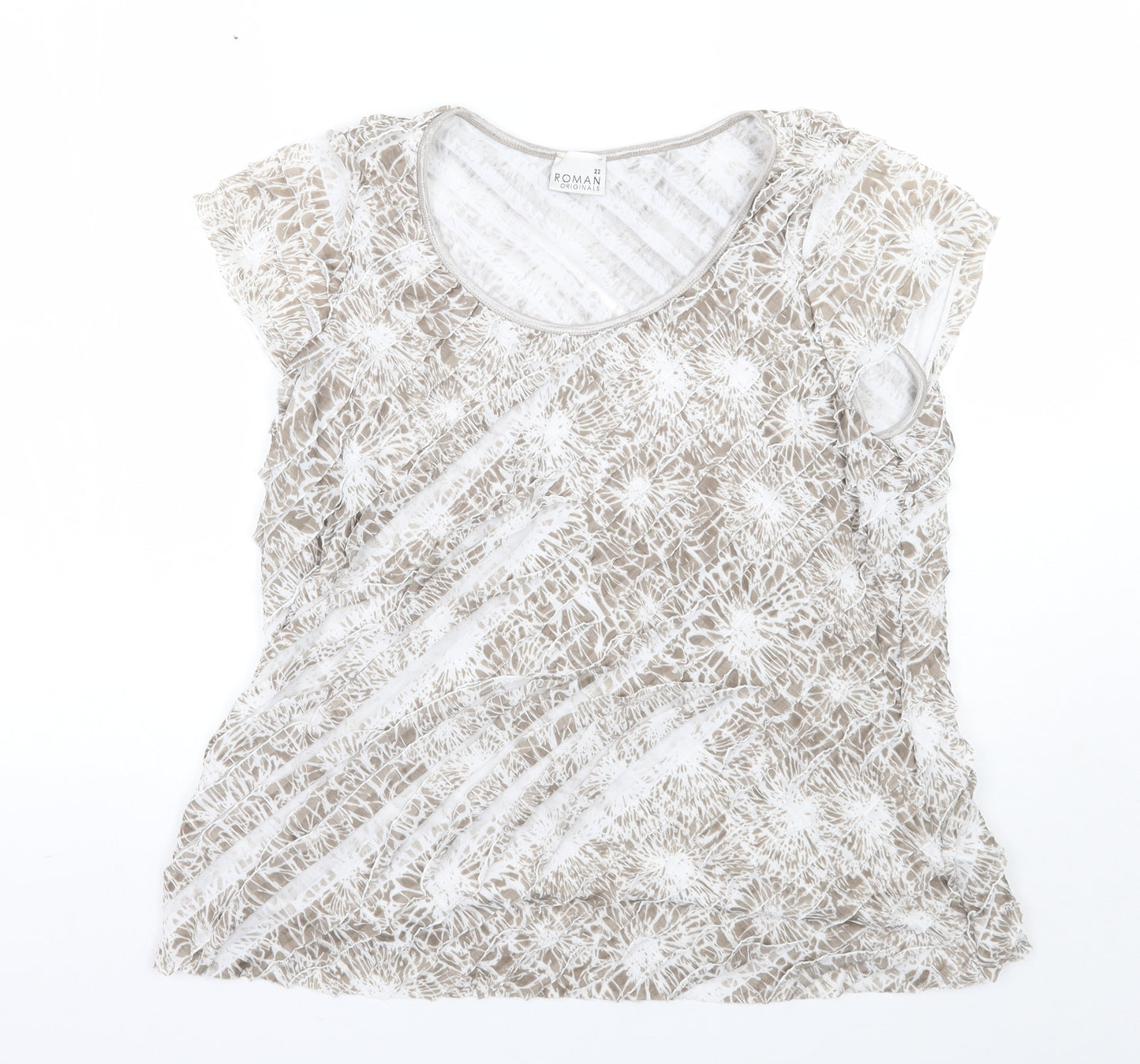 Roman Womens Grey Floral  Basic T-Shirt Size 22