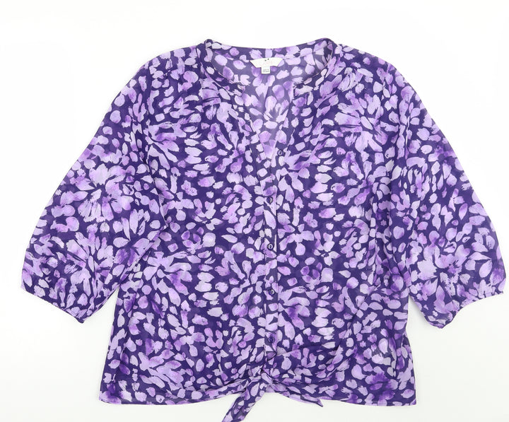 Julipa Womens Purple Floral Basic Button-Up Size 16