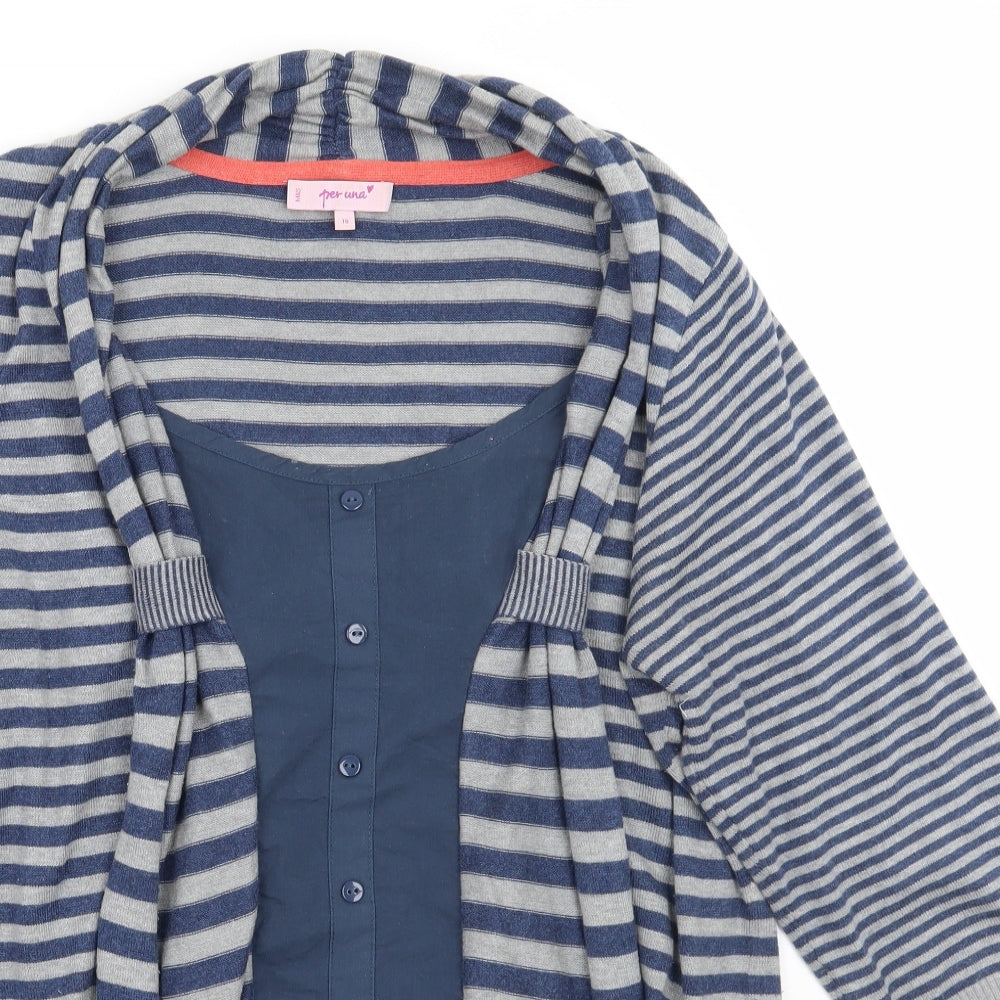 Per Una Womens Grey Striped  Cardigan Jumper Size 18