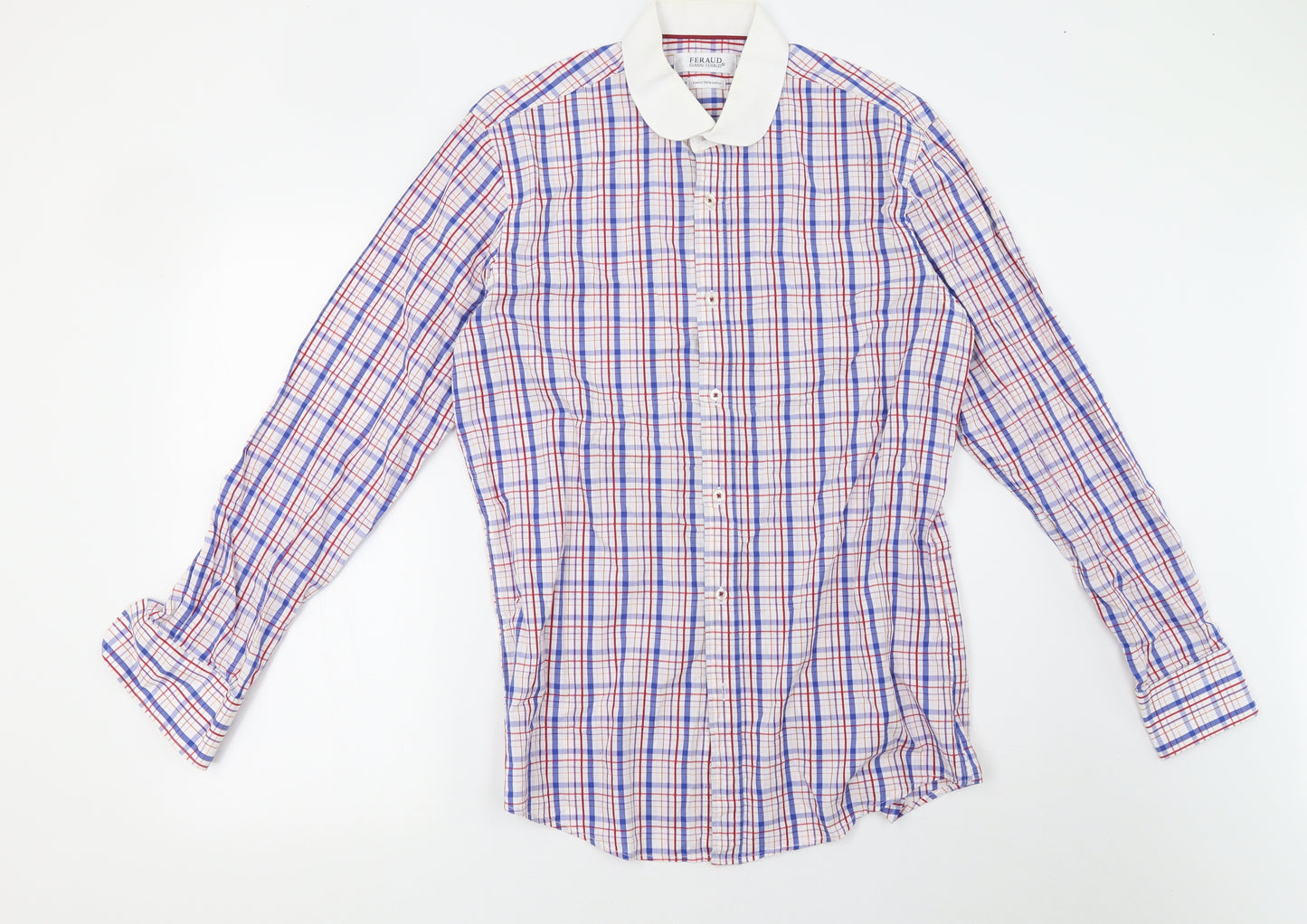 Louis Feraud Mens White Check   Button-Up Size M