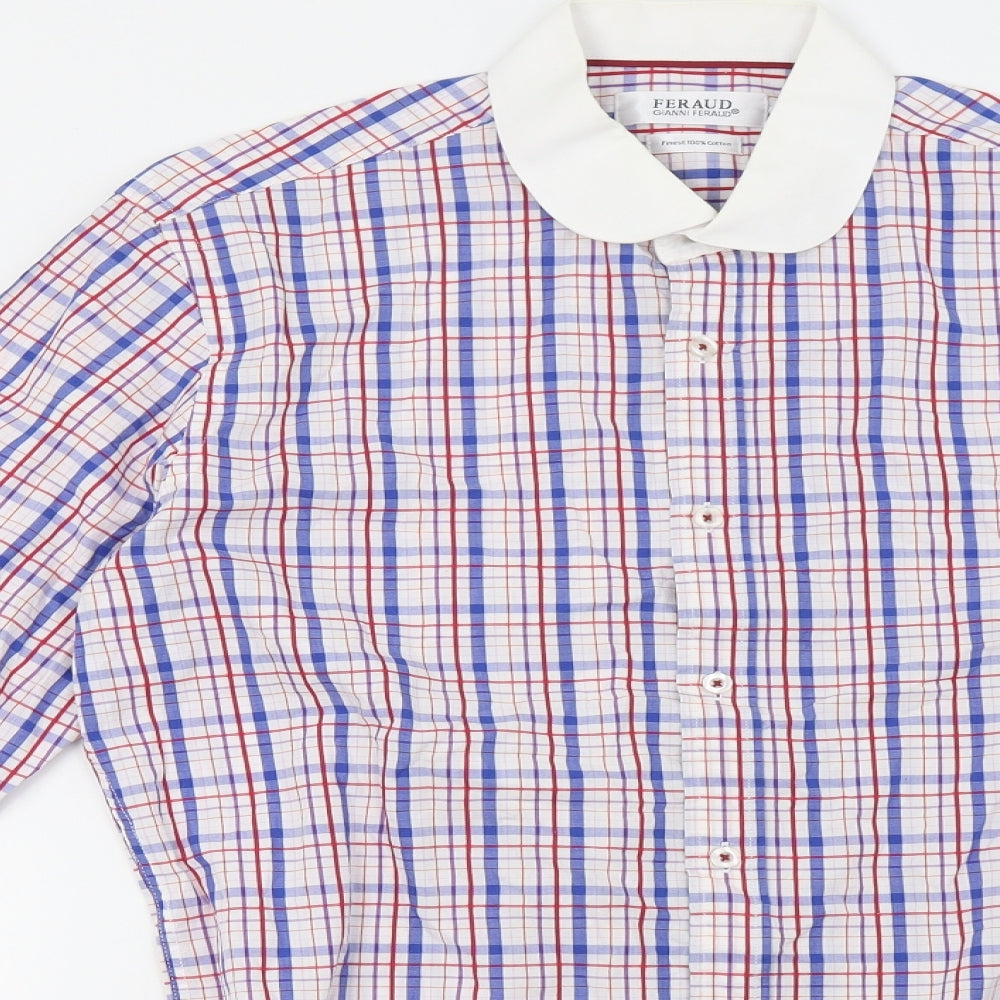 Louis Feraud Mens White Check   Button-Up Size M