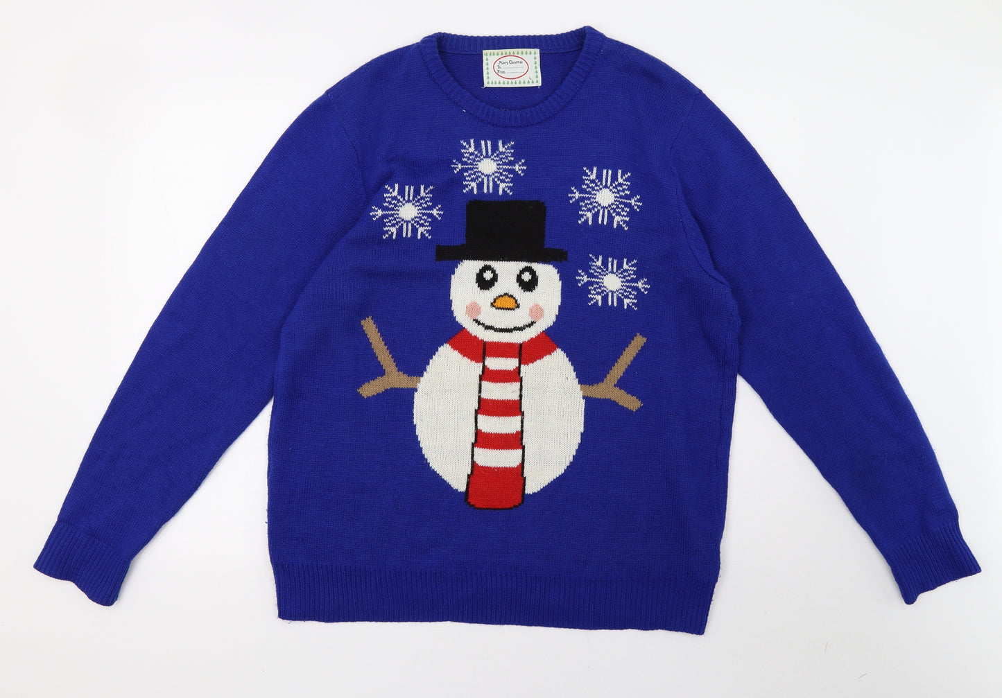 Preworn Mens Blue  Knit Pullover Sweatshirt Size L  - christmas