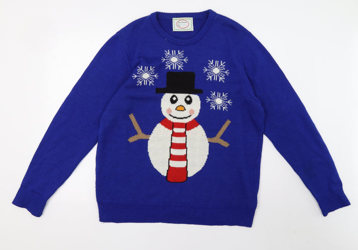 Preworn Mens Blue  Knit Pullover Sweatshirt Size L  - christmas