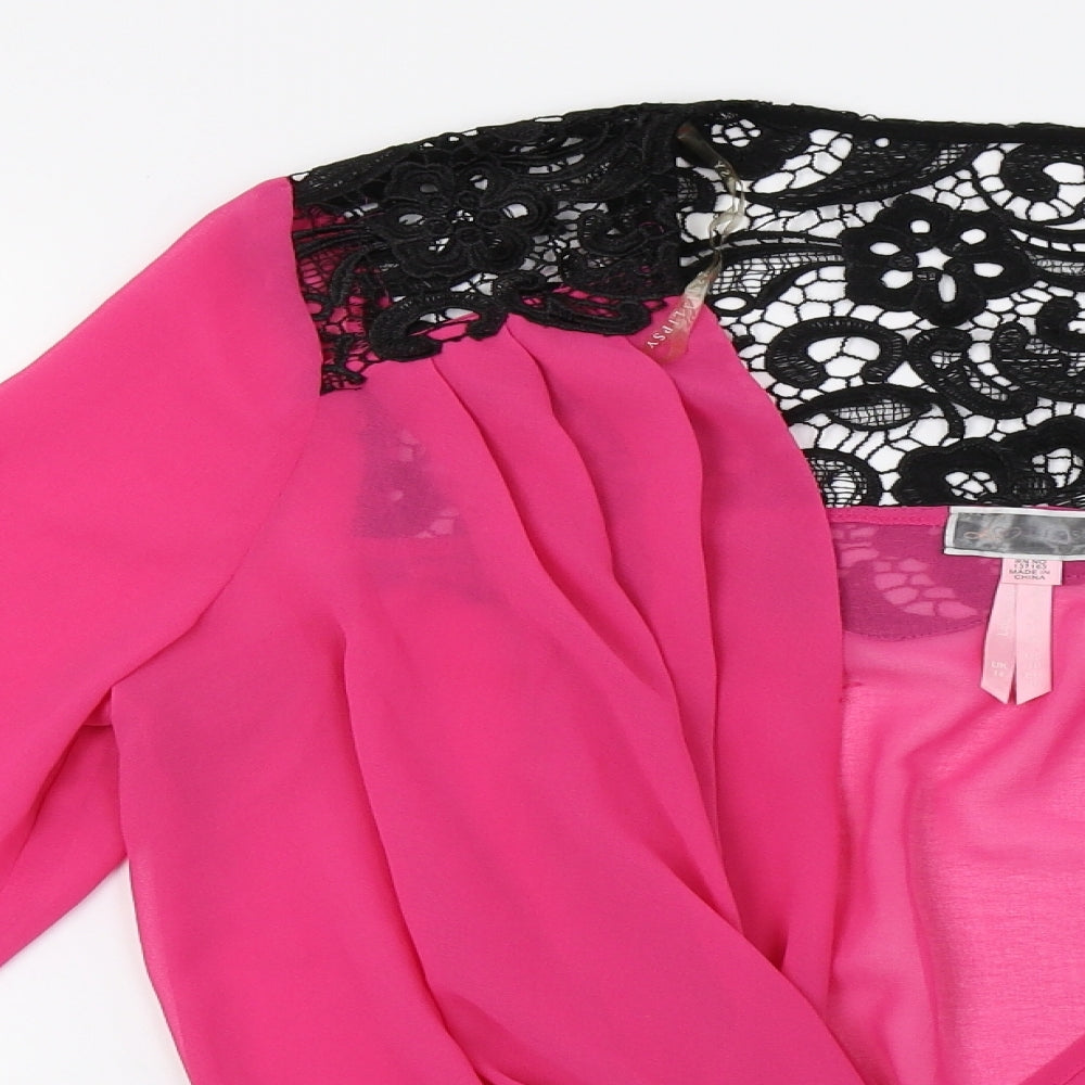 Lipsy Womens Pink  Mesh Basic Blouse Size 14