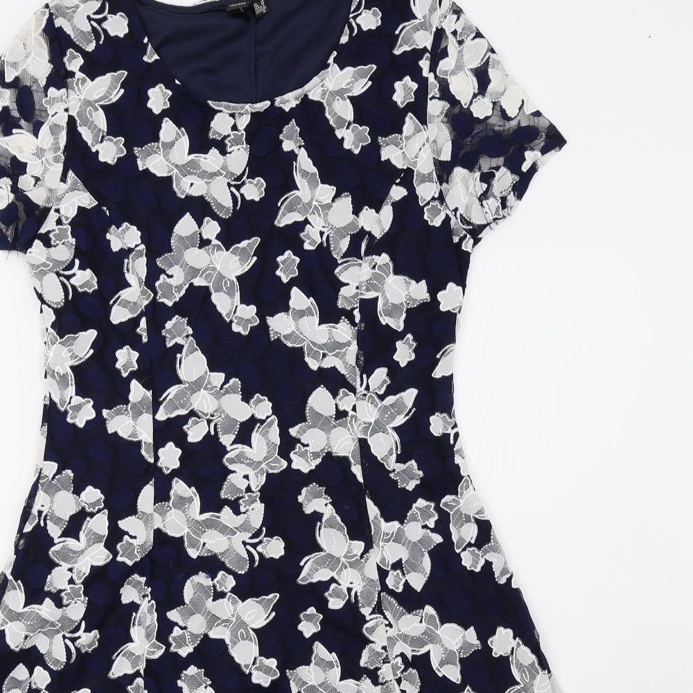 izabel Womens Blue Floral  A-Line  Size 10