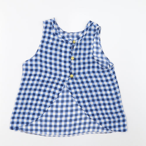 Preworn Womens Blue Check Mesh Basic T-Shirt Size 8