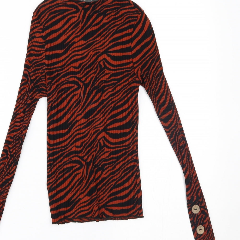 Primark Womens Brown Animal Print  Basic Blouse Size XS