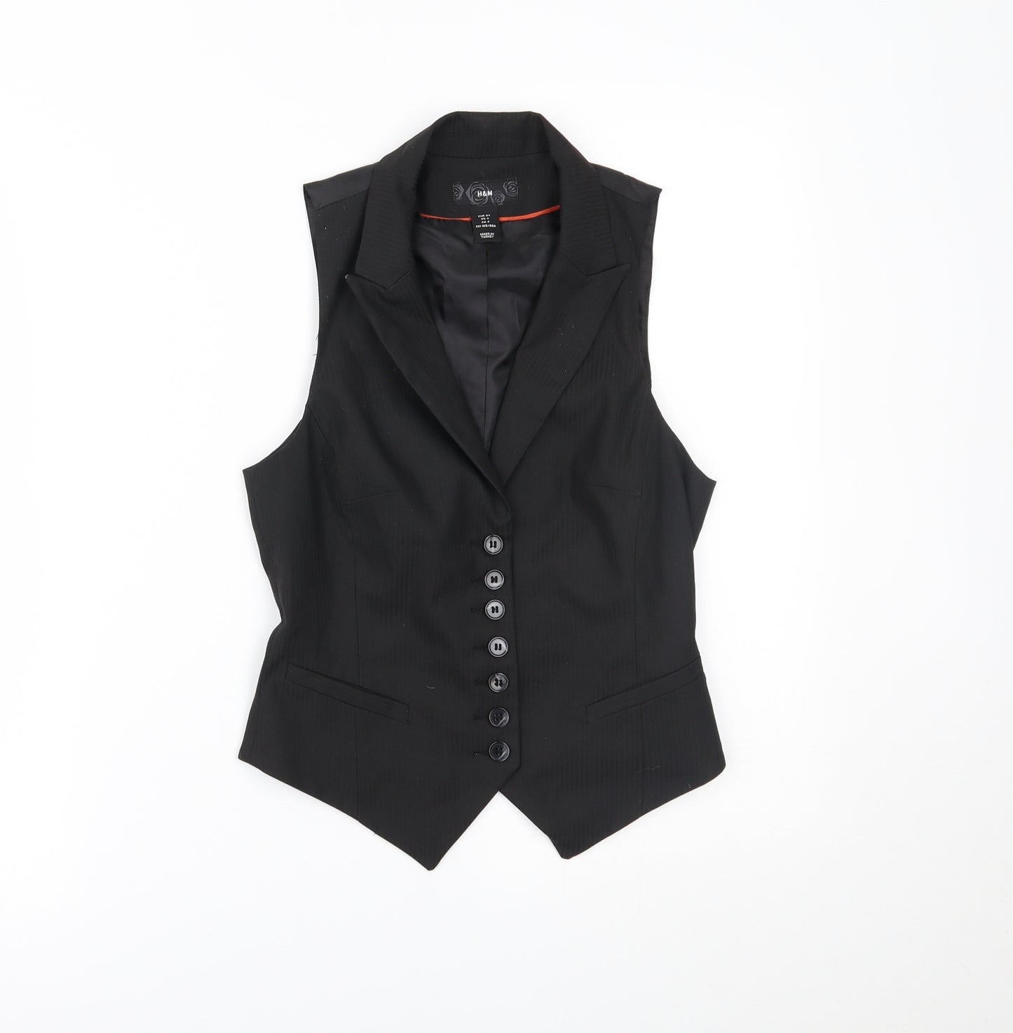 H&M Womens Black Pinstripe  Jacket Suit Waistcoat Size 6