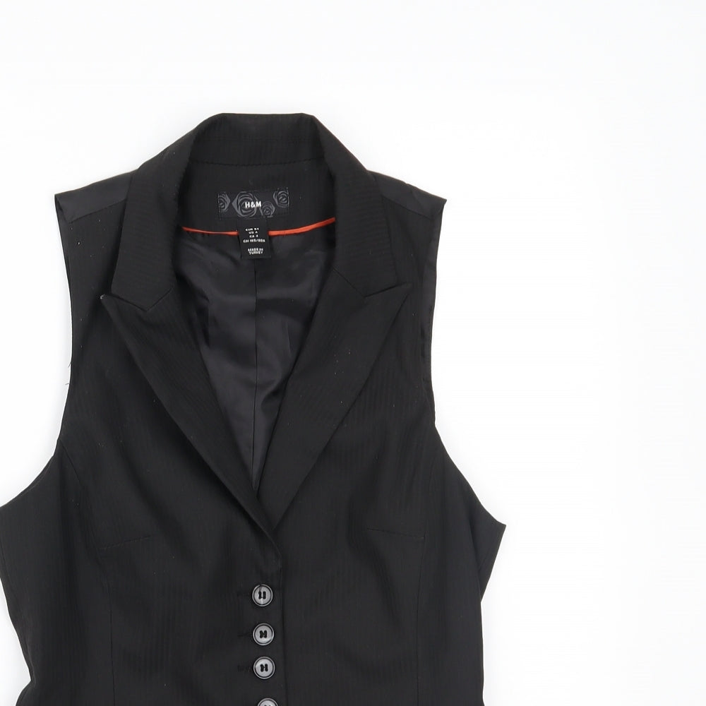 H&M Womens Black Pinstripe  Jacket Suit Waistcoat Size 6