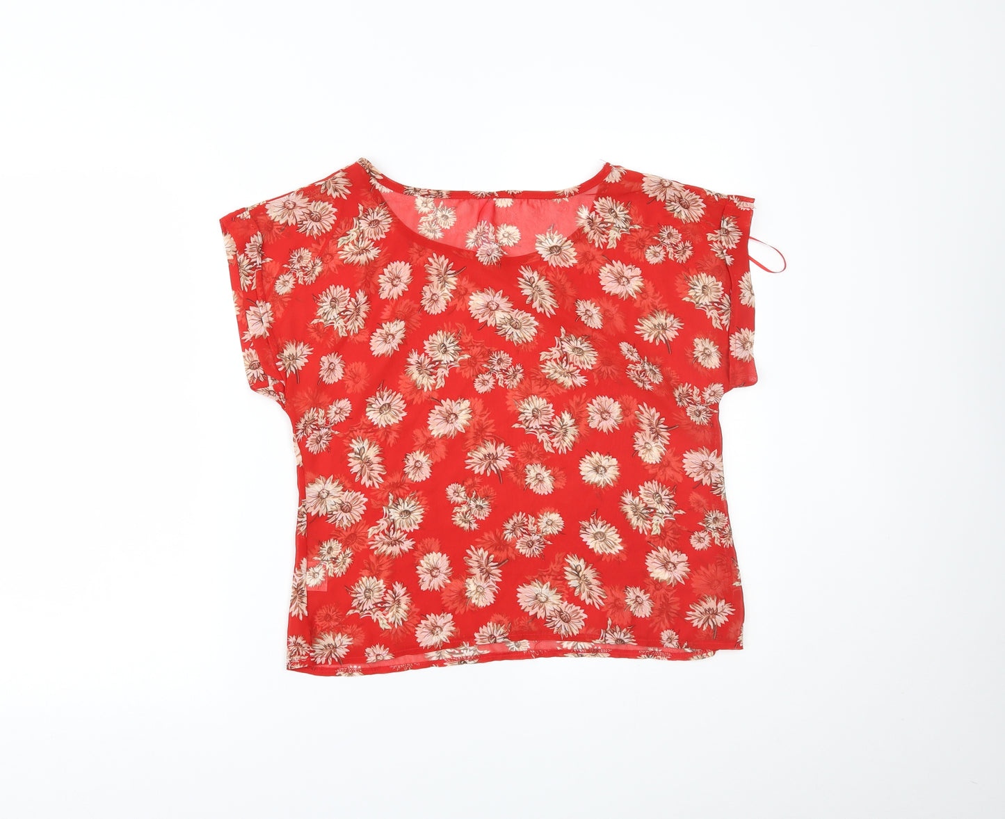 Miss Moda Womens Red Floral  Basic T-Shirt Size S
