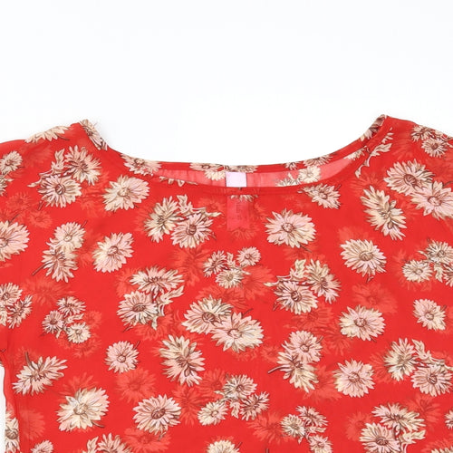 Miss Moda Womens Red Floral  Basic T-Shirt Size S
