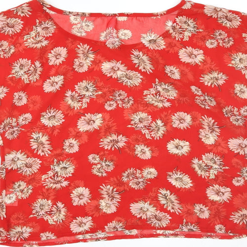 Miss Moda Womens Red Floral  Basic T-Shirt Size S