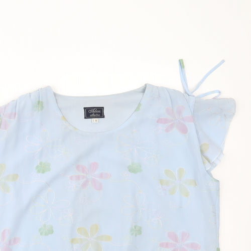 Adam Collection Womens Blue Floral  Basic Blouse Size 18