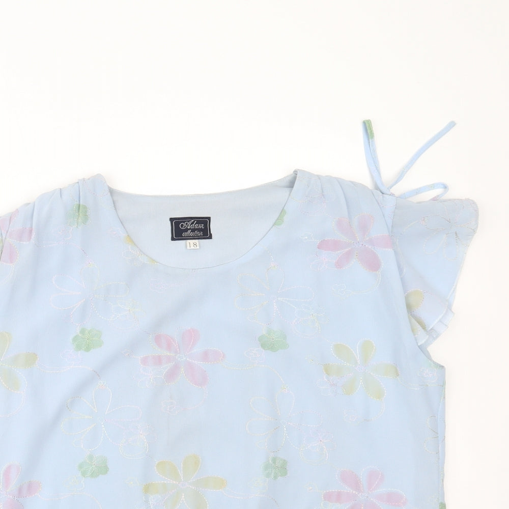 Adam Collection Womens Blue Floral  Basic Blouse Size 18