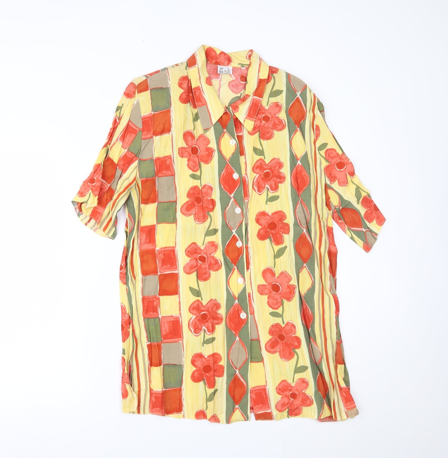 Preworn Womens Orange Floral  Basic Button-Up Size 16