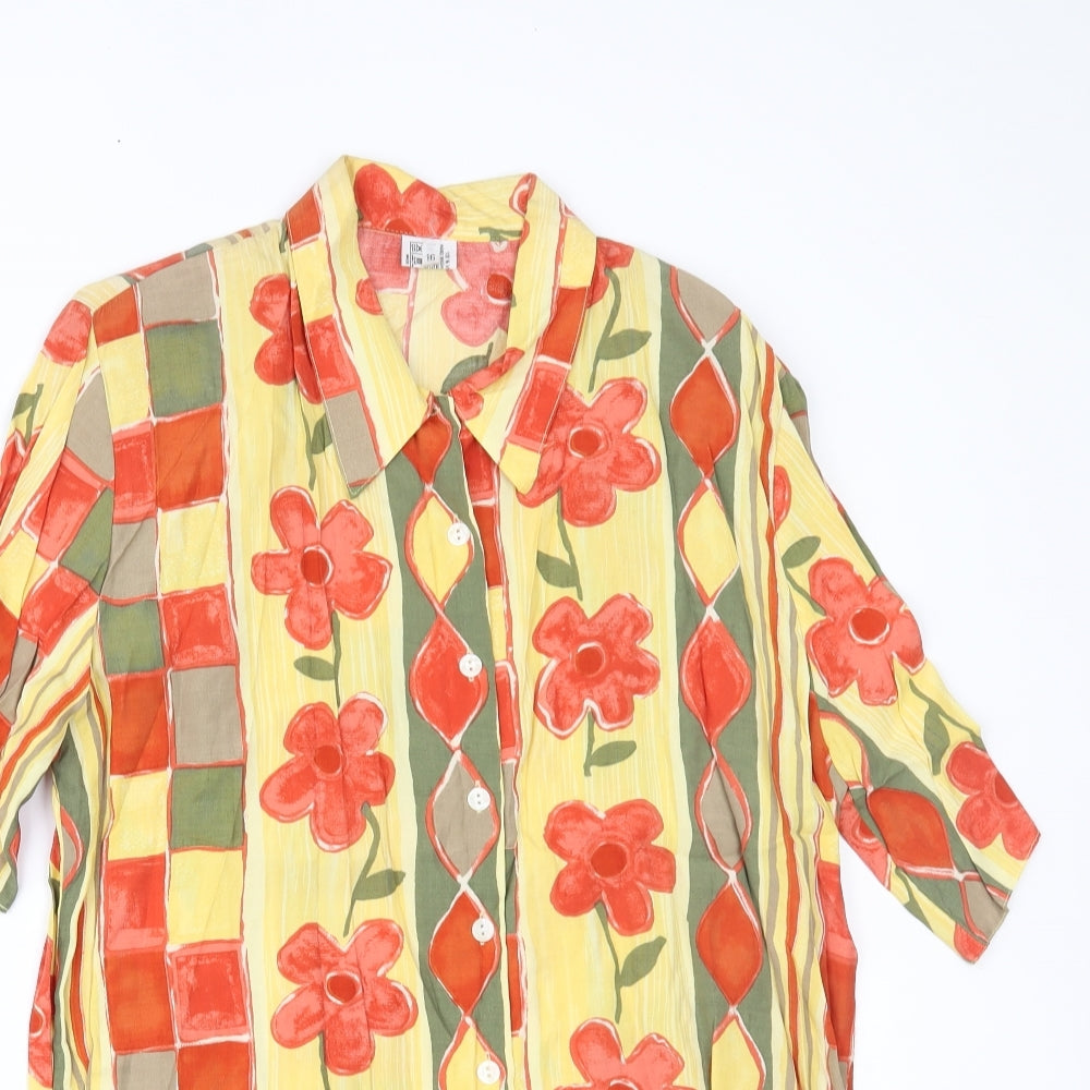 Preworn Womens Orange Floral  Basic Button-Up Size 16