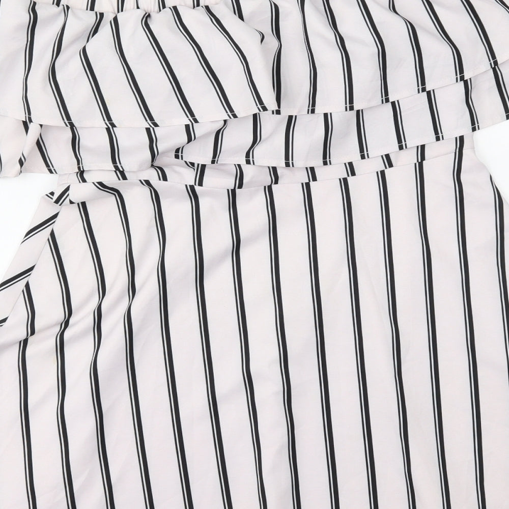 Missguided Womens White Striped  Fit & Flare  Size 10