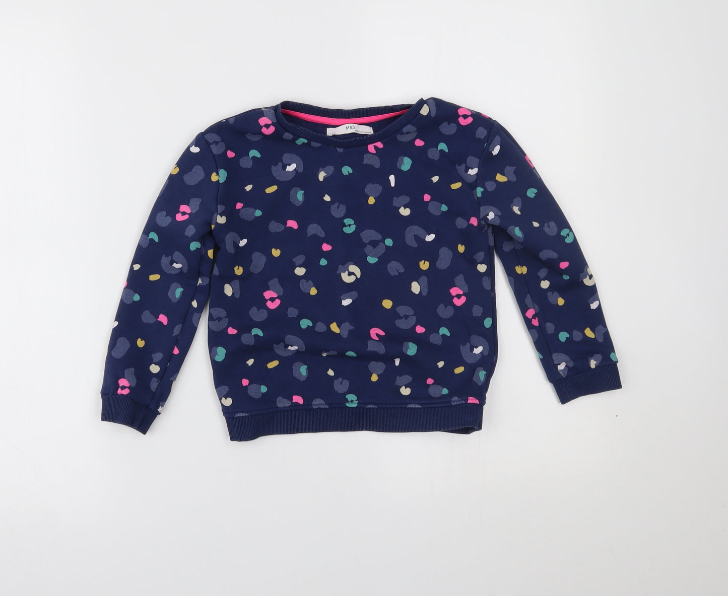 Marks and Spencer Girls Blue Animal Print  Pullover Jumper Size 4-5 Years