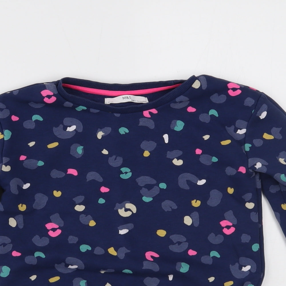 Marks and Spencer Girls Blue Animal Print  Pullover Jumper Size 4-5 Years