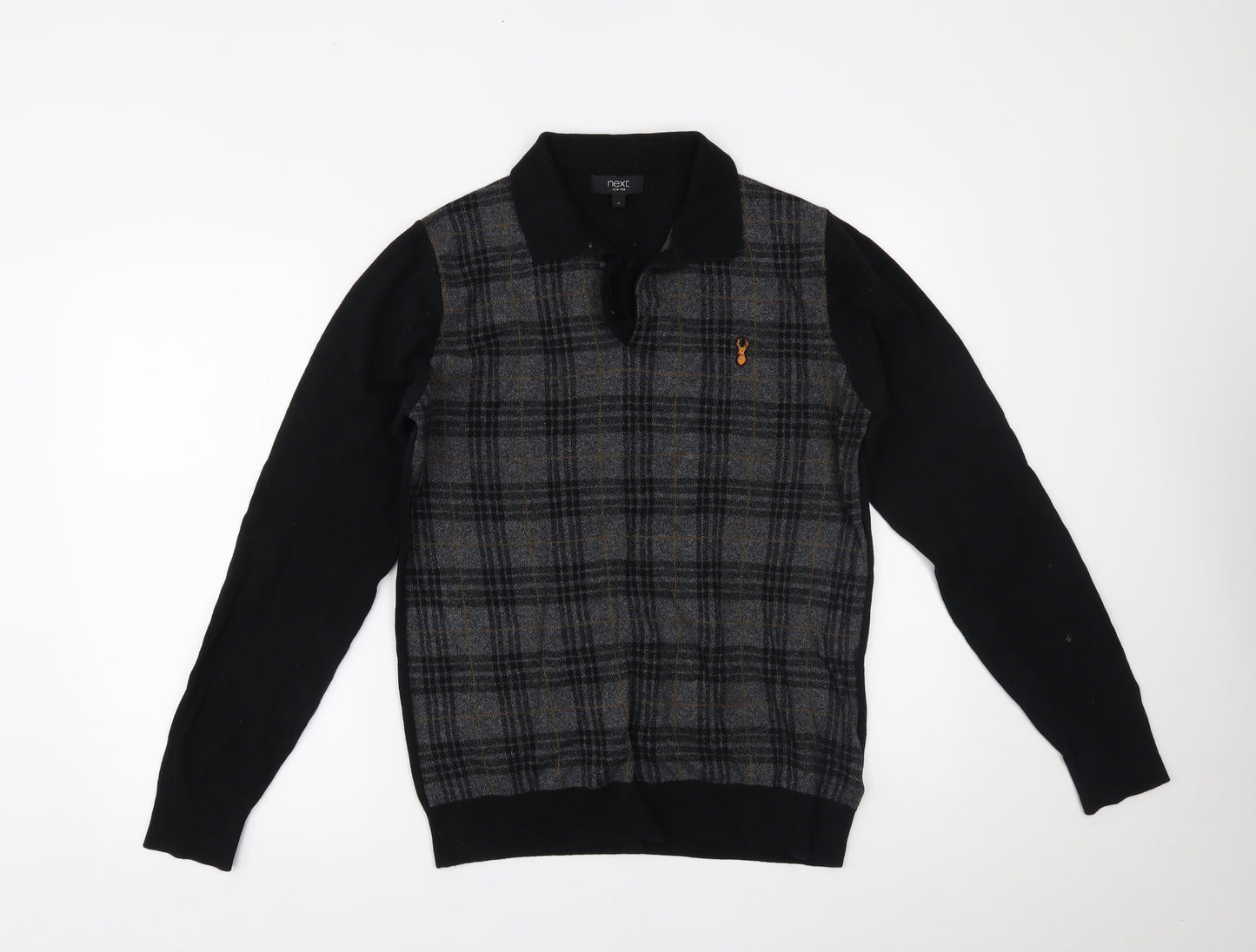 NEXT Mens Black Plaid   Polo Size M