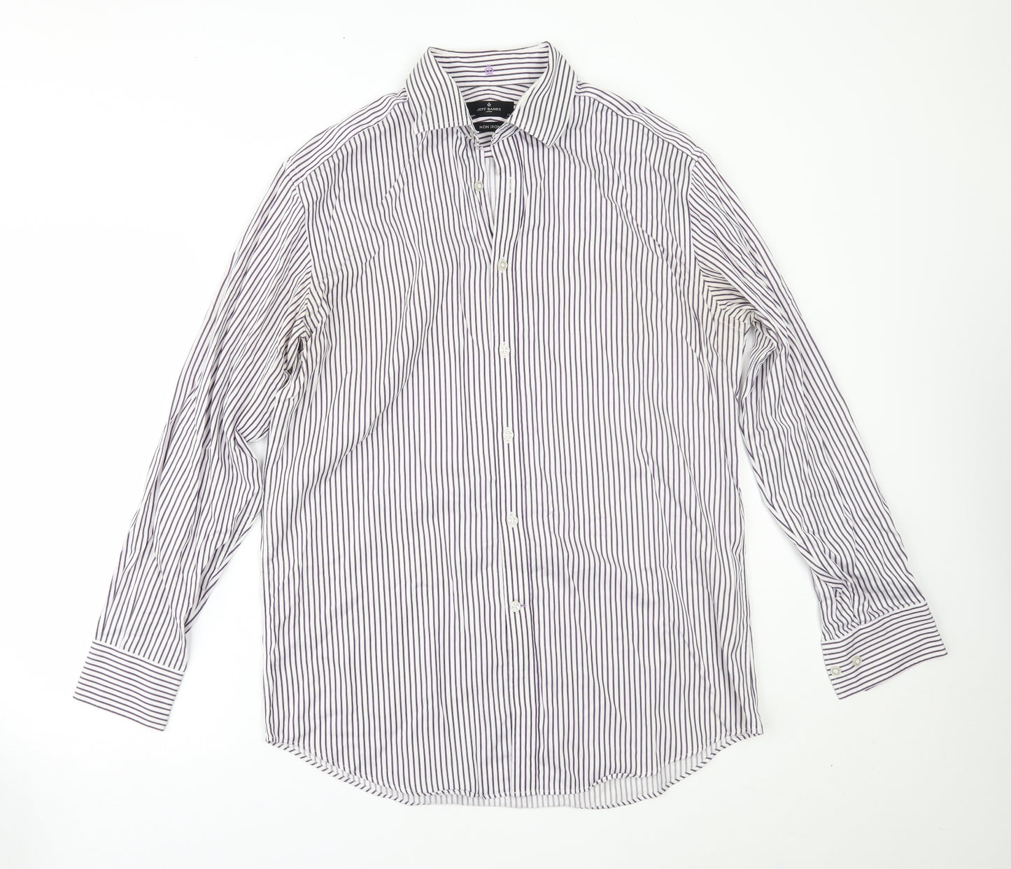 Jeff Banks Mens Purple Striped   Dress Shirt Size 16