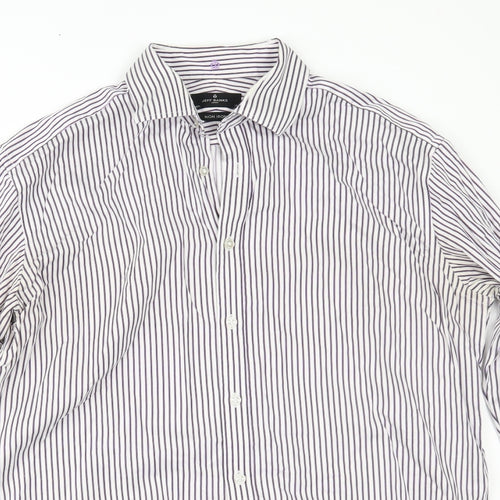 Jeff Banks Mens Purple Striped   Dress Shirt Size 16