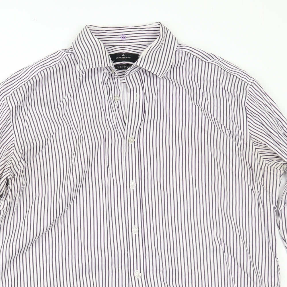 Jeff Banks Mens Purple Striped   Dress Shirt Size 16