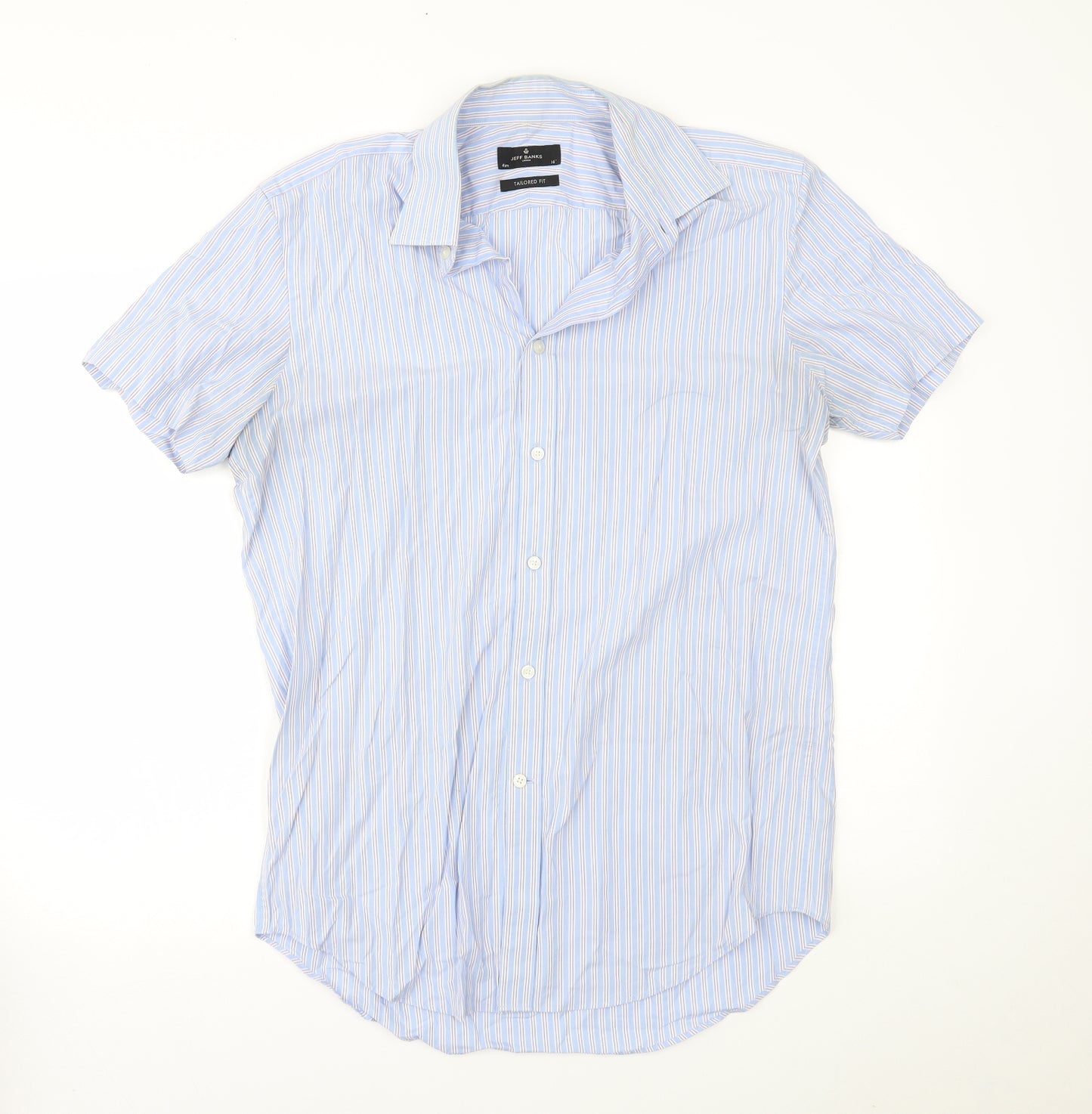 Jeff Banks Mens Blue Striped   Button-Up Size 16