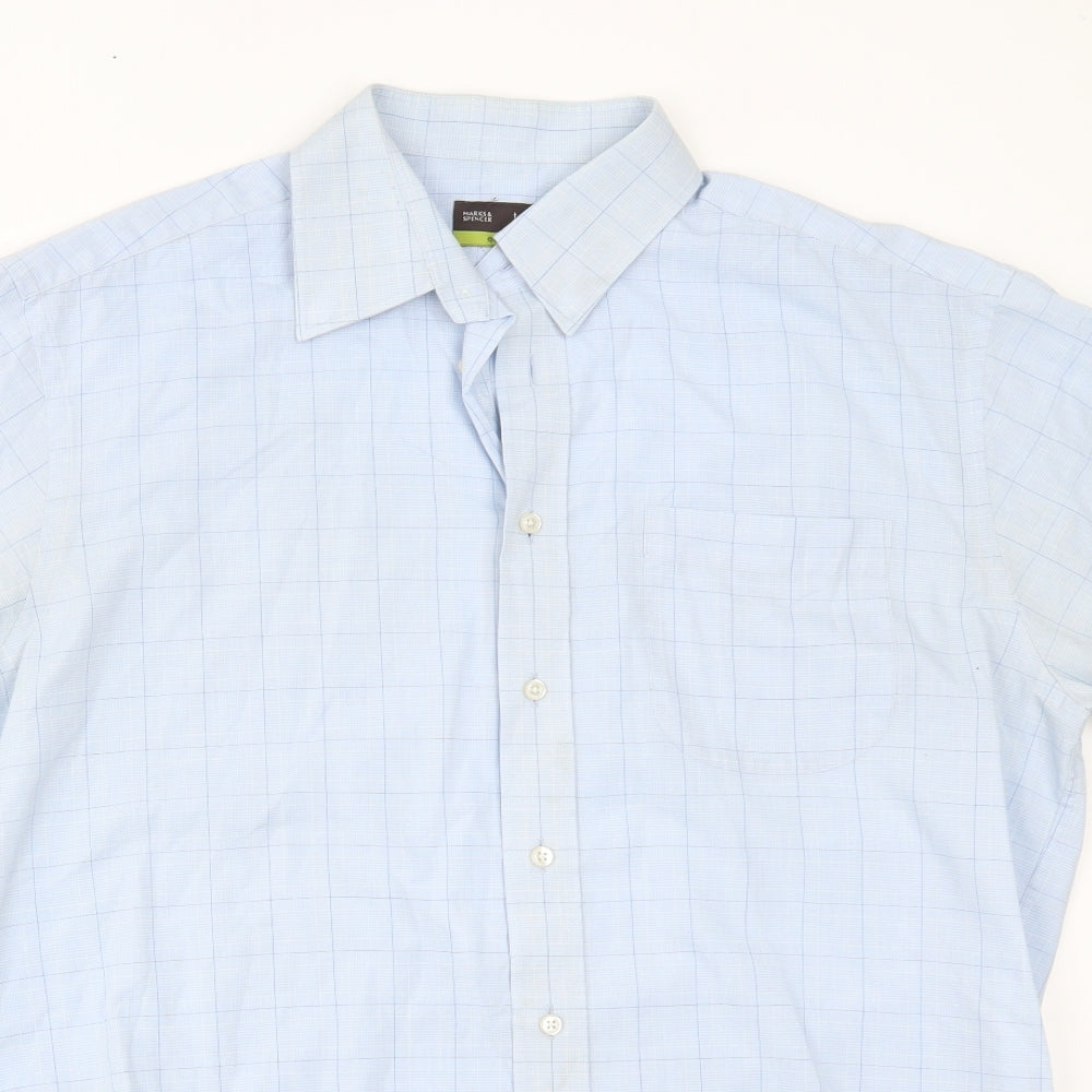 Marks and Spencer Mens Blue Check   Button-Up Size 16