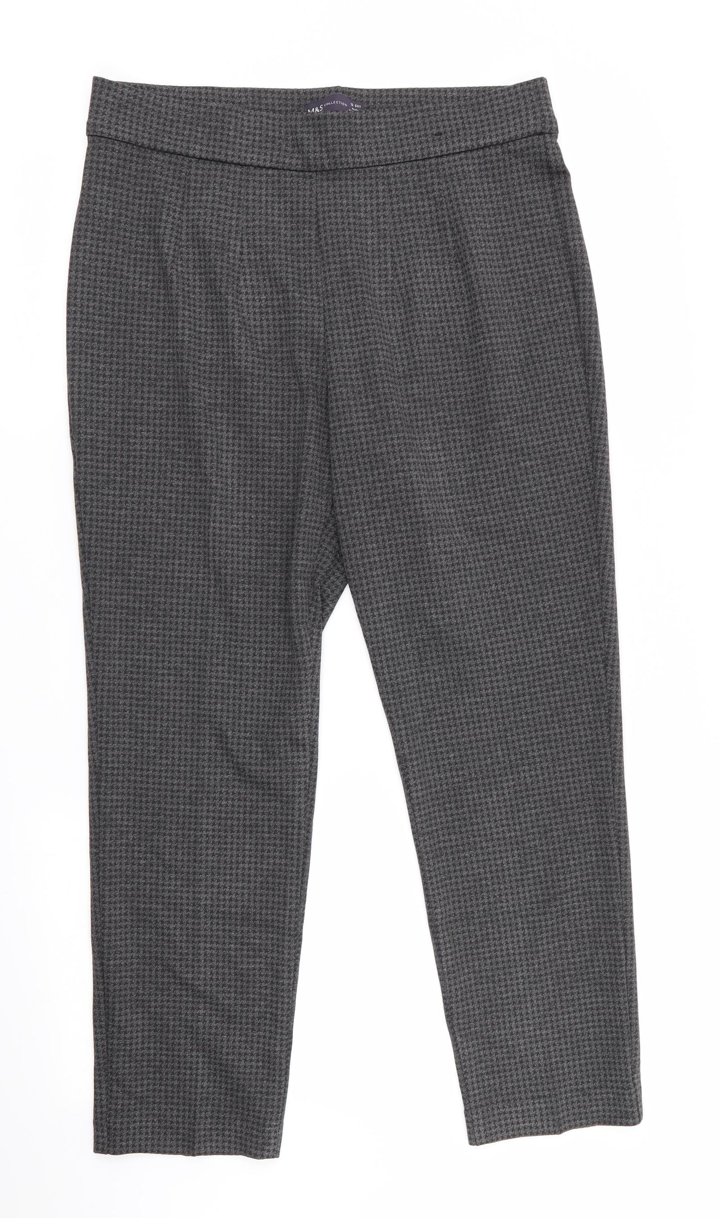 Marks and Spencer Womens Grey Houndstooth  Cropped Trousers Size 12 L25 in
