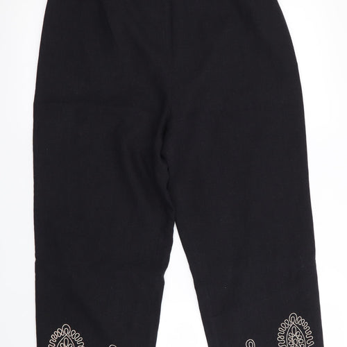 Malcolm & Co Womens Black   Cropped Trousers Size 10 L22 in - Embroidered Hem