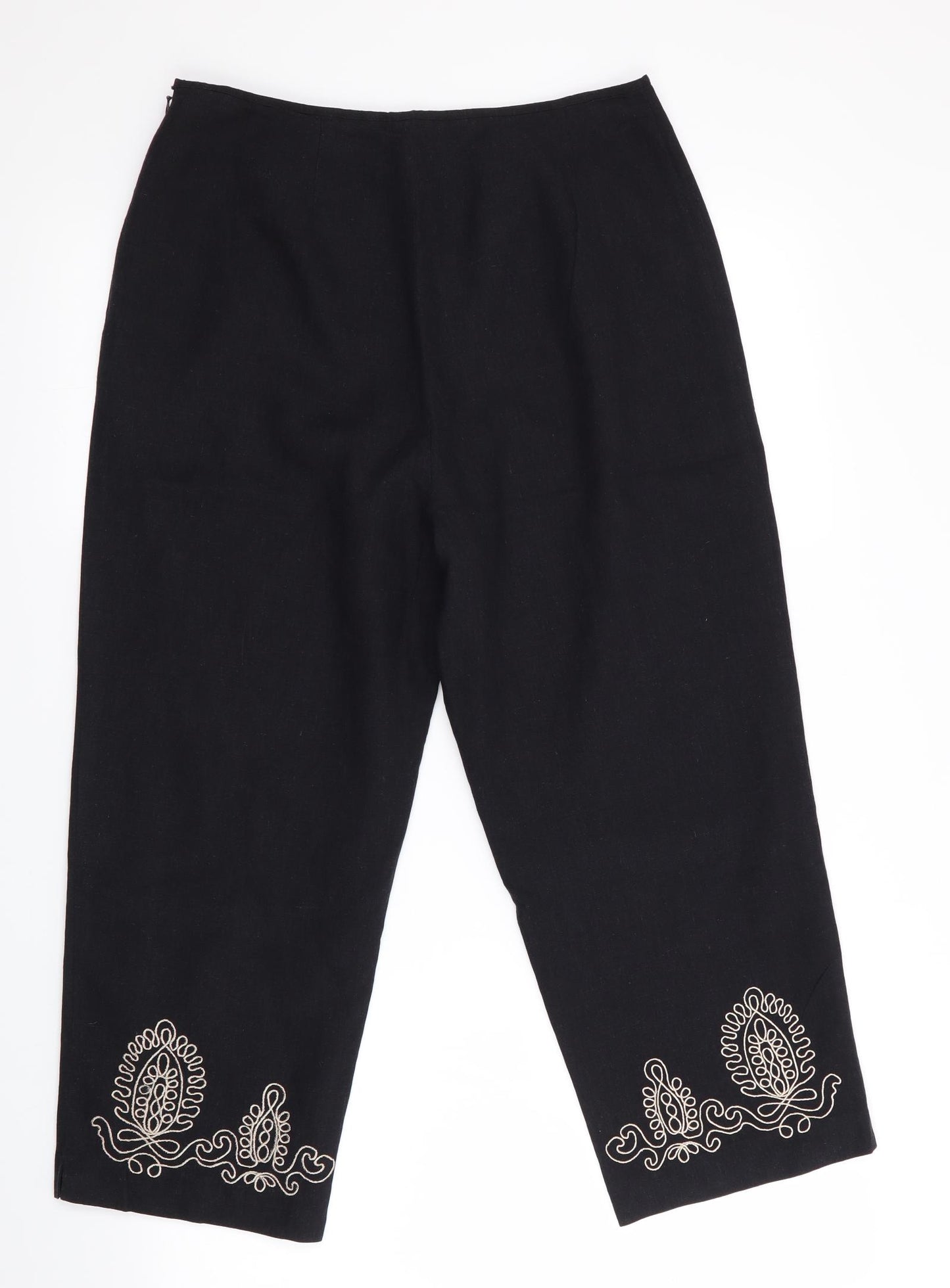 Malcolm & Co Womens Black   Cropped Trousers Size 10 L22 in - Embroidered Hem